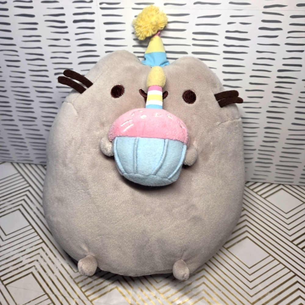 Pusheen Happy Birthday 10" Plush holding Cupcake wearing a Party Hat